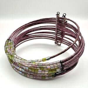 Vintage Y2K Multi-Strand Memory Wire Cuff Bracelet Beaded Boho Statement Jewelry